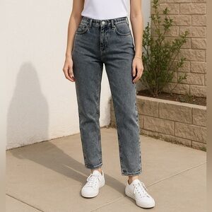 Women's High Rise Acid Wash Slim Jeans Blue Size 32 Mom Jeans‎